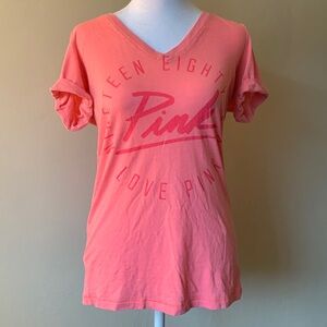 PINK Victoria’s Secret Peach TShirt Size S 1986 Love Pink Detail on Front
